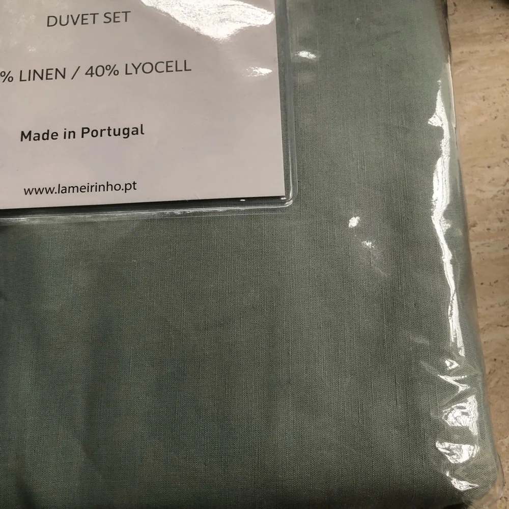 LAMEIRINHO  Solid Green  Linen Blend  KING  Duvet Cover SET  Portugal new